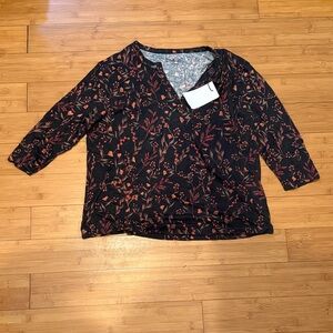 ba&sh forest green Long Sleeve V-Neck Top with Rust Floral Print